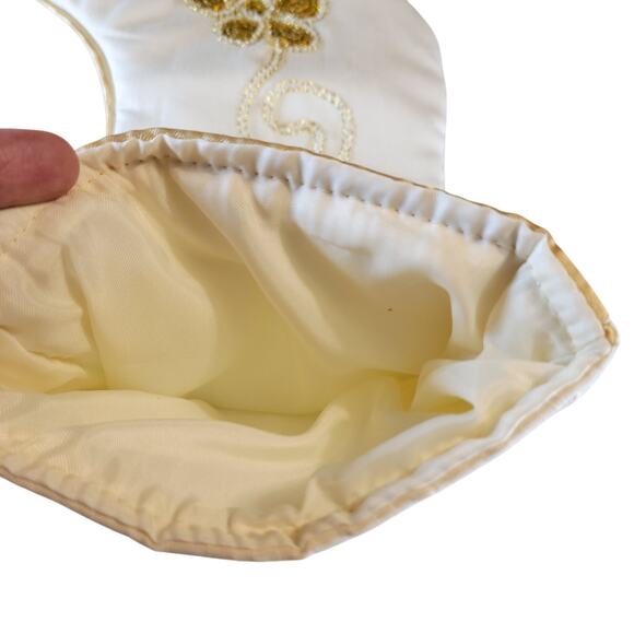 Gold White Christmas Stocking Sequin Floral 17" Satin Beaded Holiday Decor - Picture 7 of 12